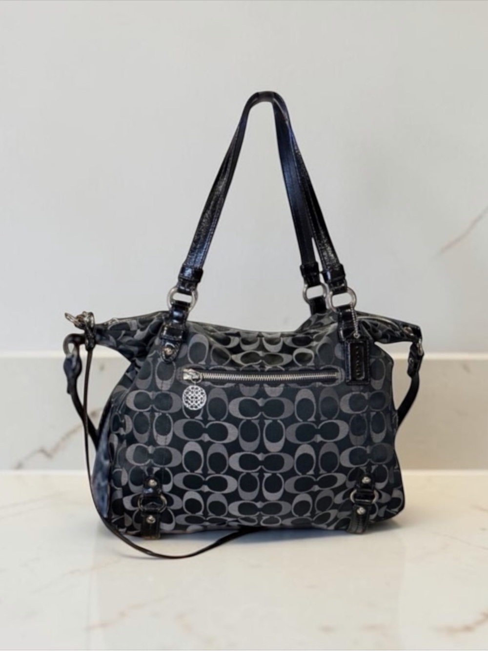 Coach Black Grey Signature C Jacquard Shoulder Bag
